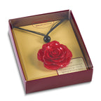 Lacquer Dipped Large Red Real Rose with Glass Bead on 18 inch Black Cotton Cord Necklace