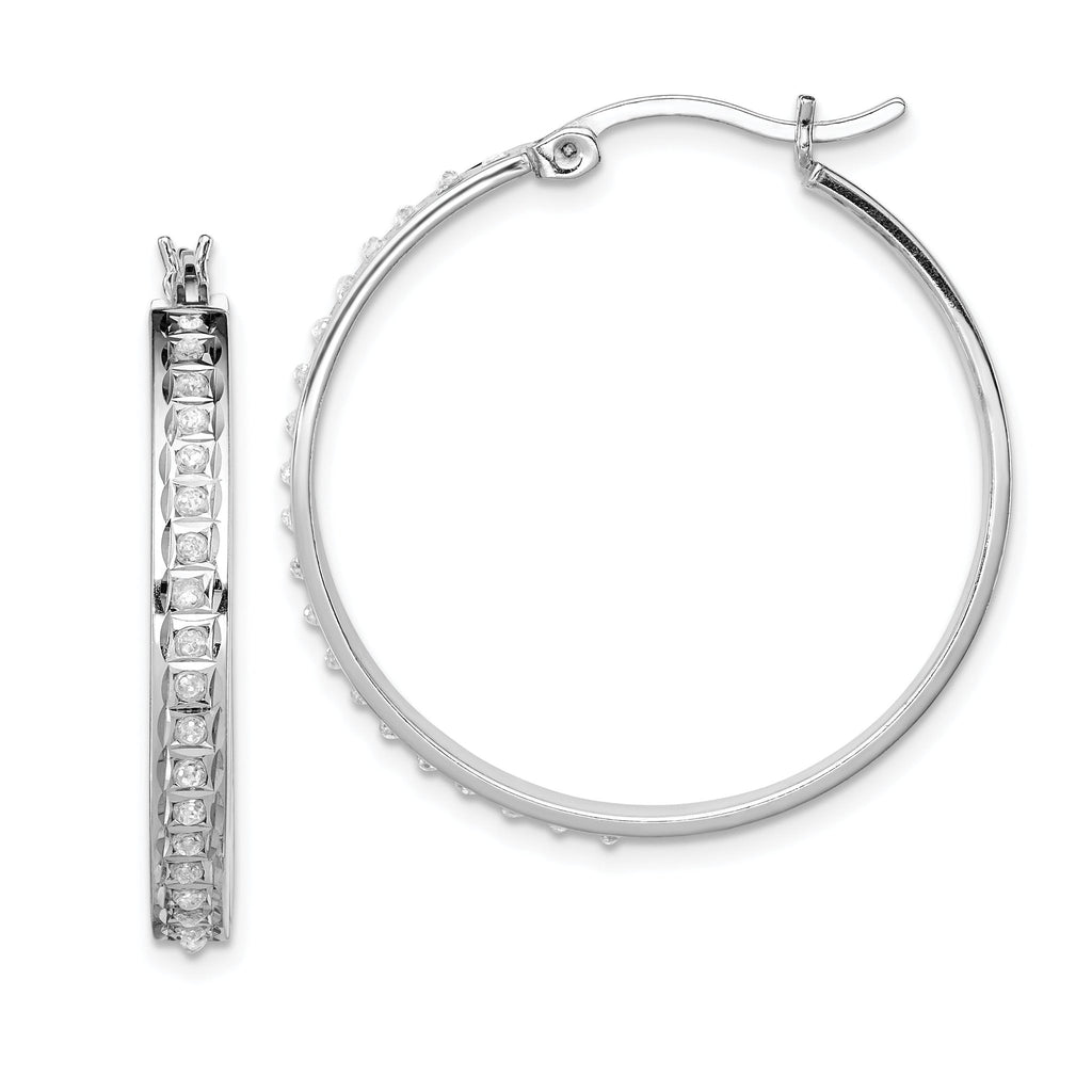 Sterling Silver Platinum-Plated Diamond Hoop Earrings 30mm Elegant Polished Finish