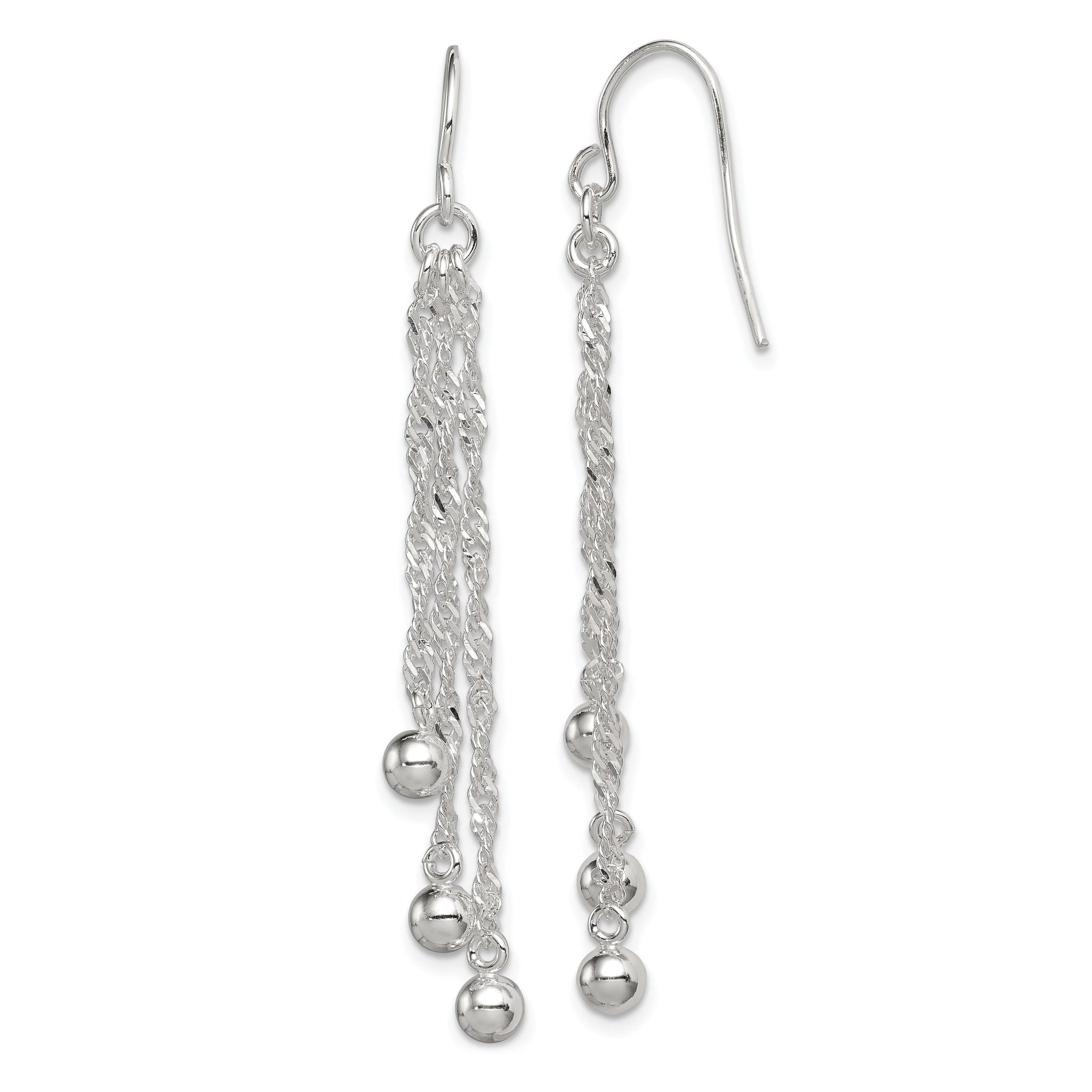 Sterling Silver Polished Fancy 3-Strand Chain & Beaded Dangle Earrings Main image