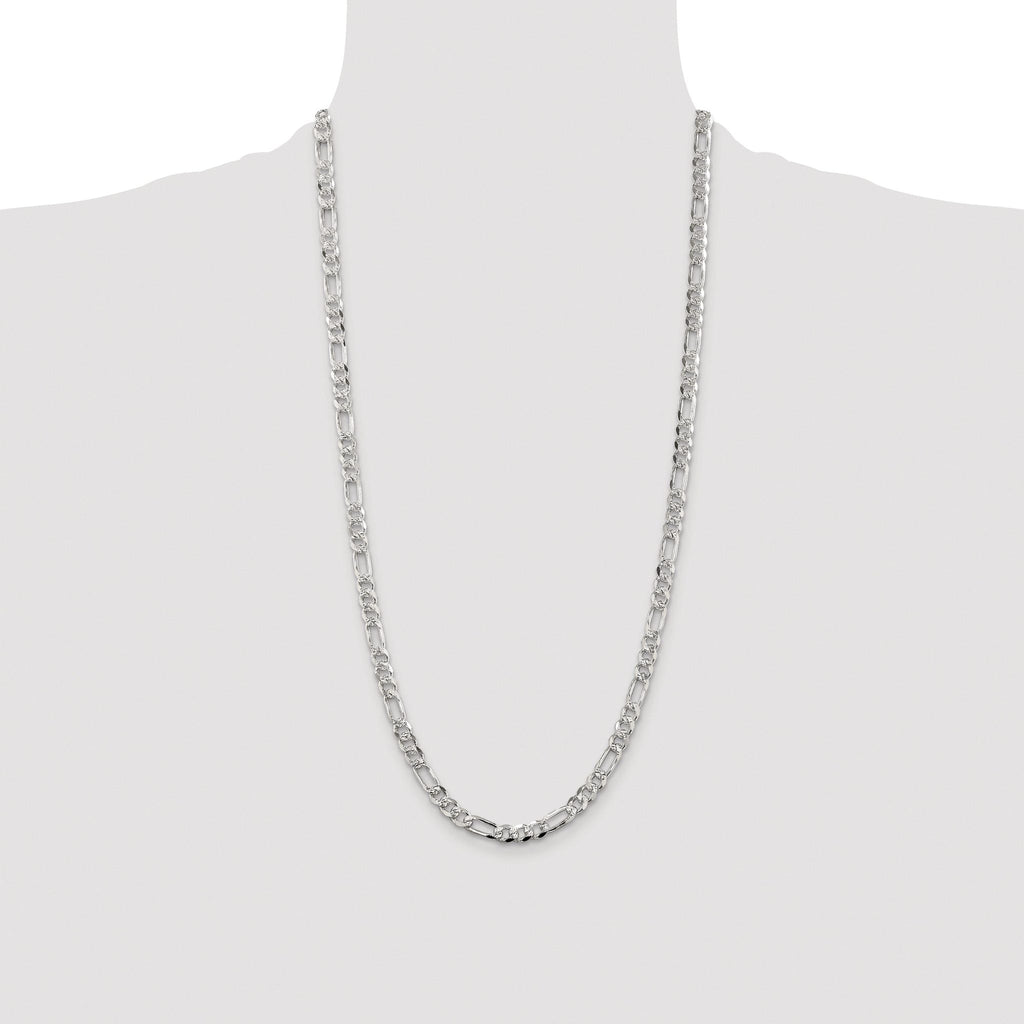 Pavé Flat Figaro Chain in Sterling Silver, 5.5mm