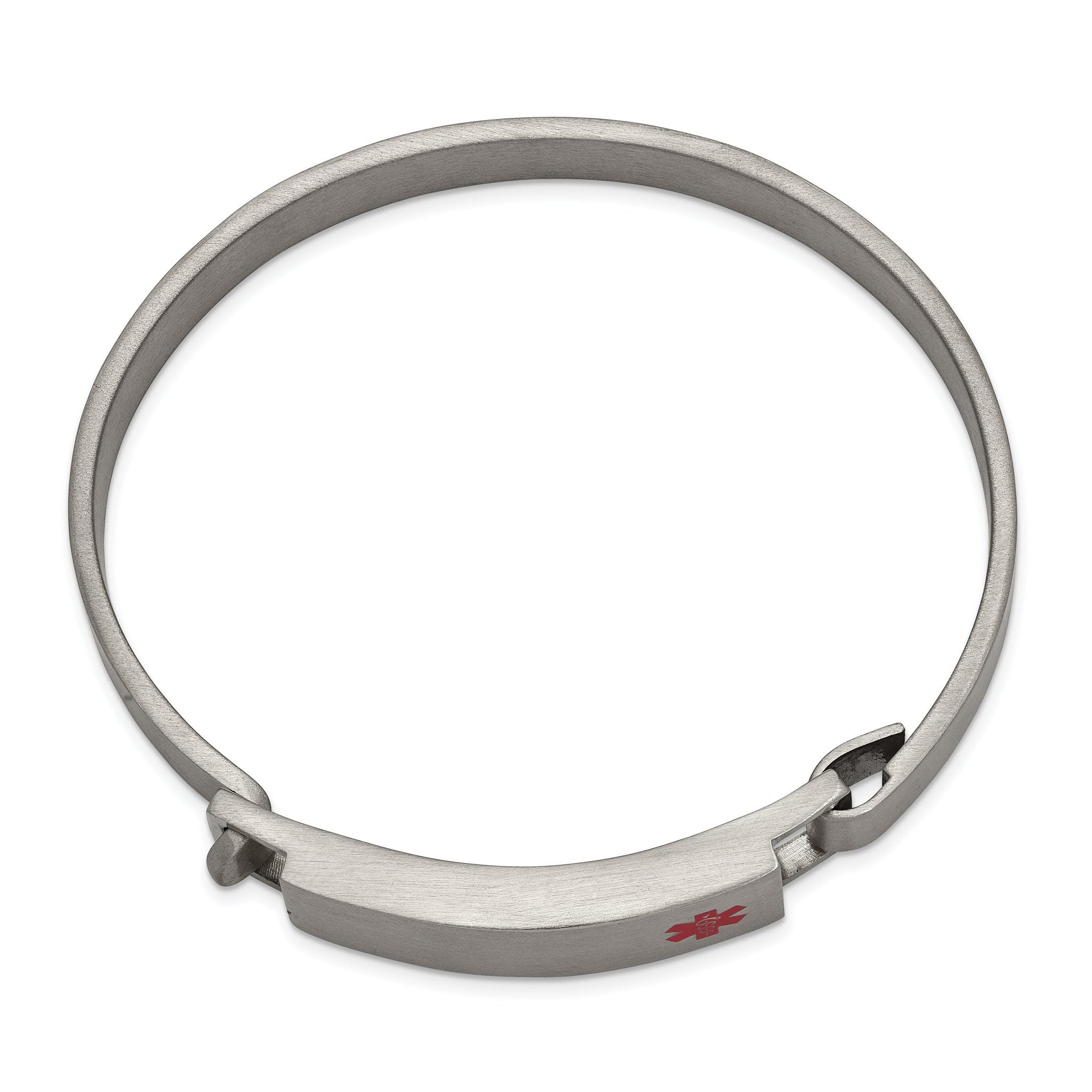 Stainless Steel Brushed with Red Enamel 8.00mm Medical ID Bangle Bracelet