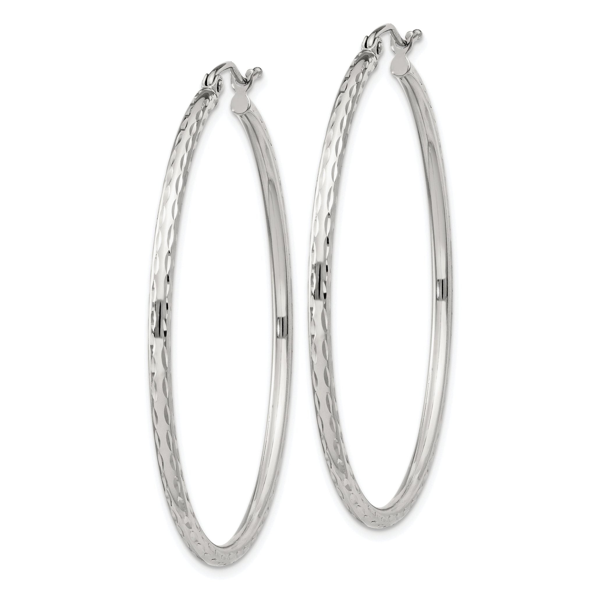 Sterling Silver 2mm Diamond Cut Hoop Earrings Secondary image