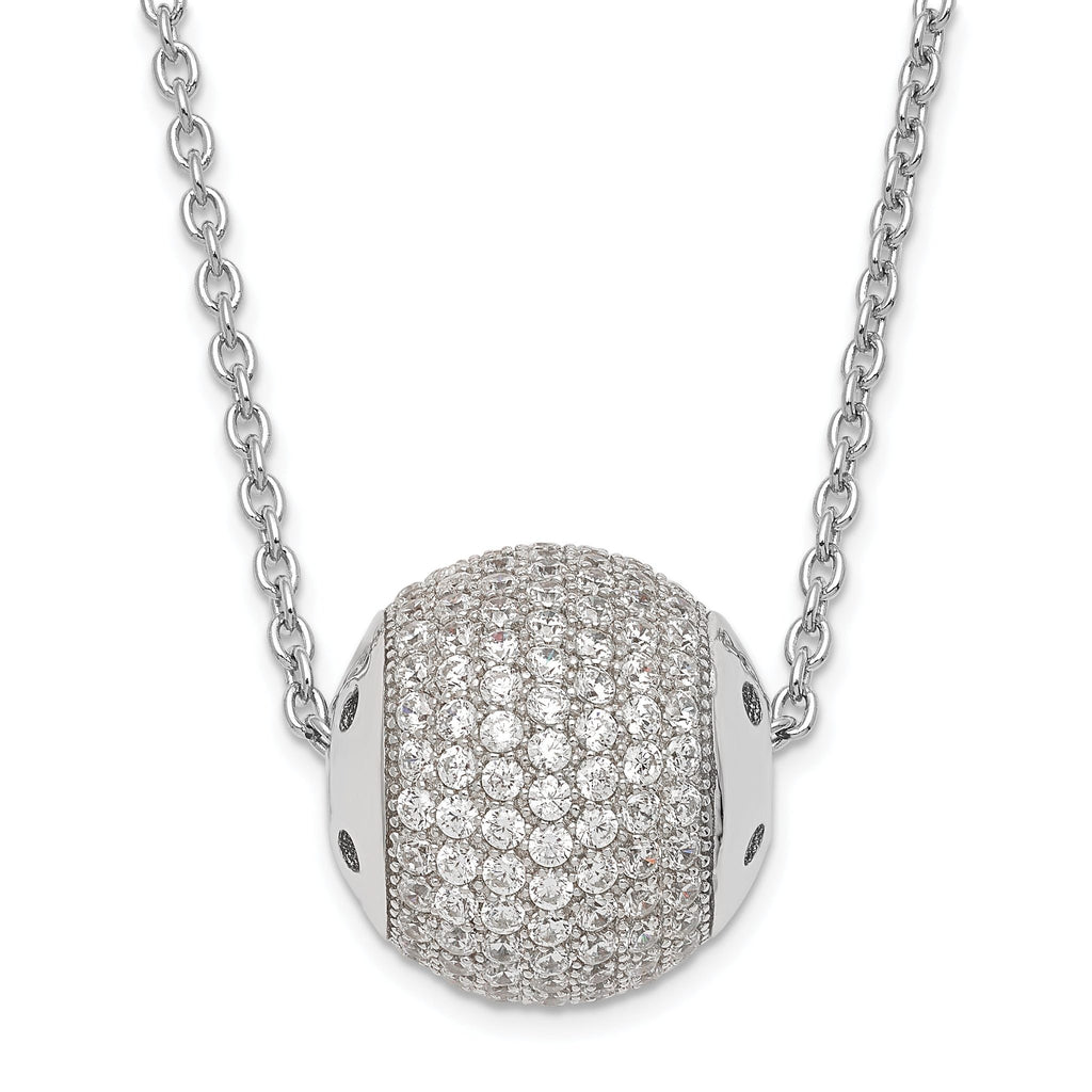 Sterling Silver 925 CZ Bead Necklace with Extender and Polished Charm