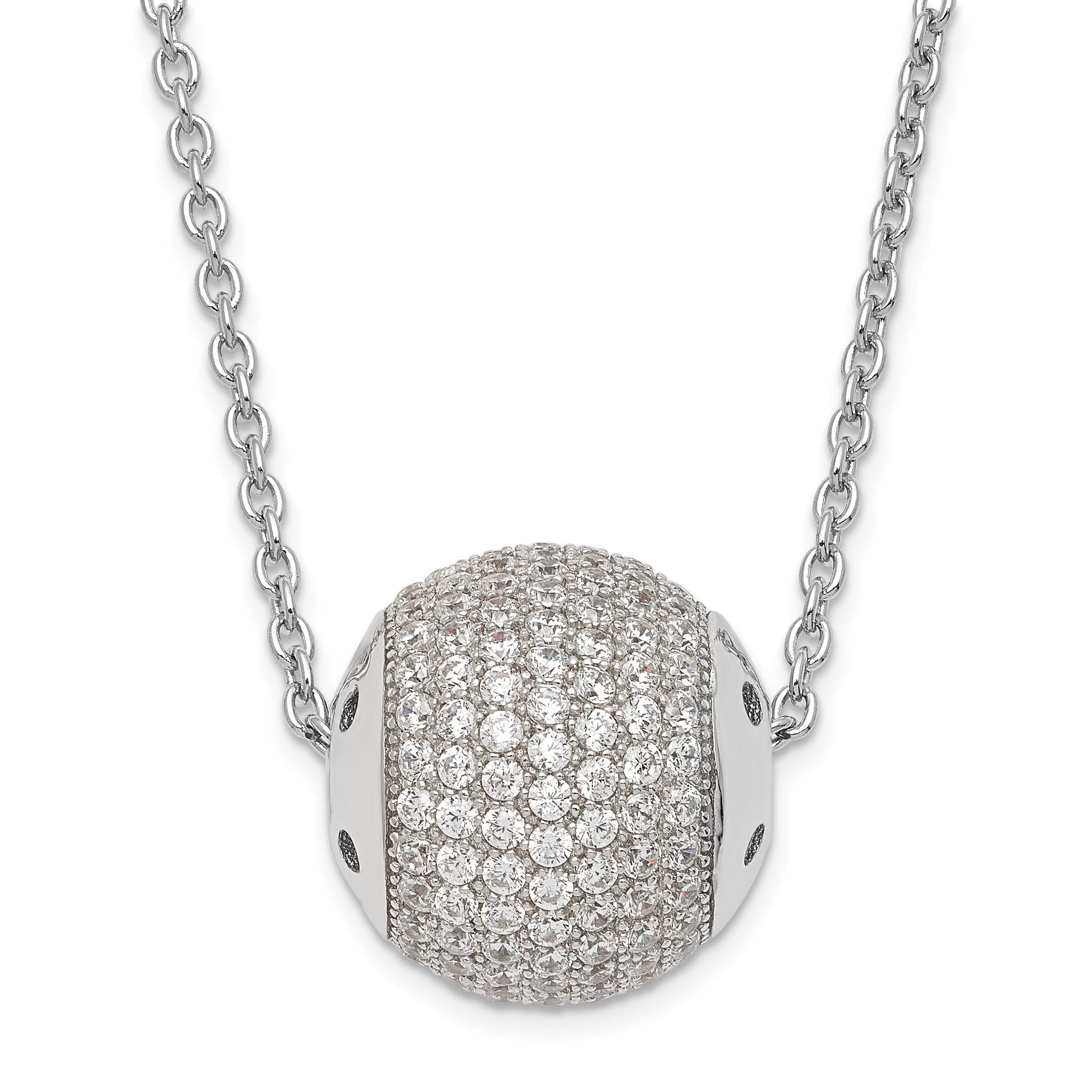 Sterling Silver 925 CZ Bead Necklace with Extender and Polished Charm