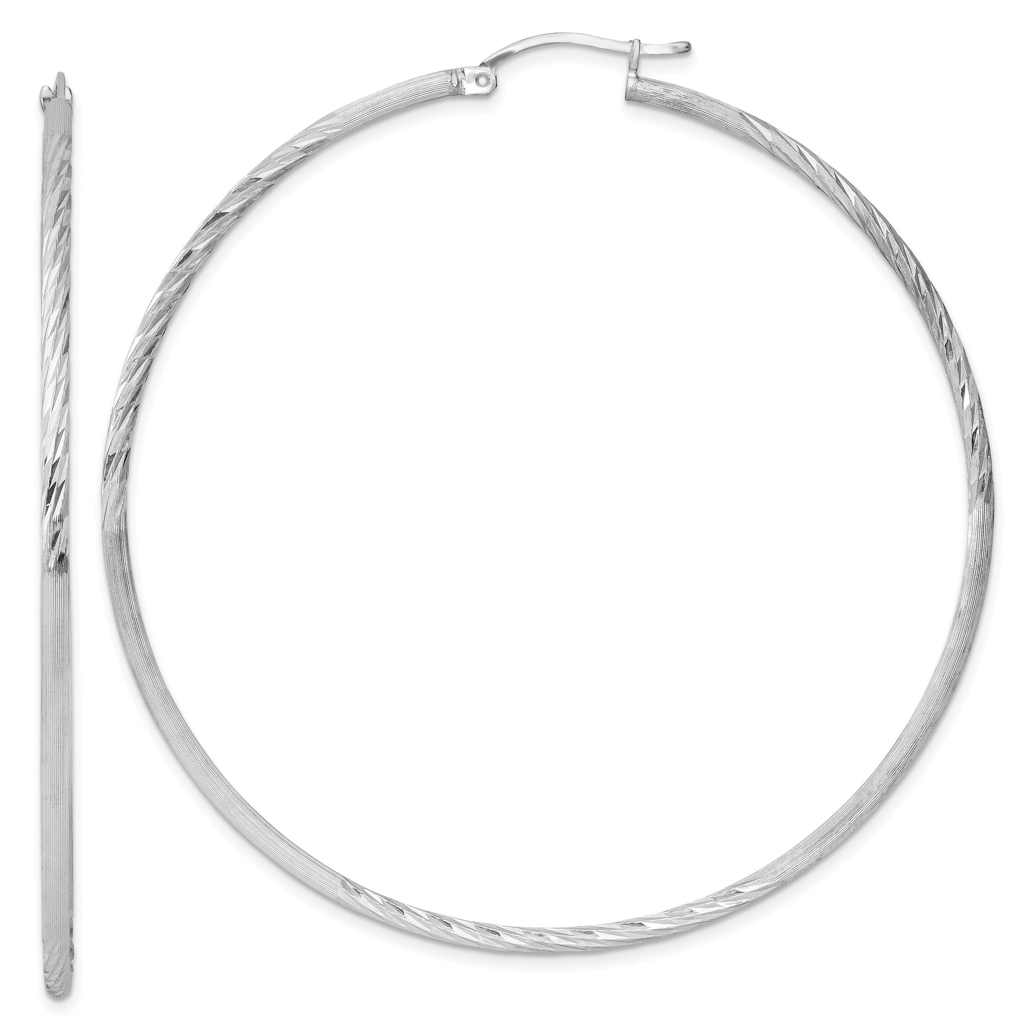 Sterling Silver Rhodium-plated 2mm Polished/Satin Diamond-cut Hoop Earrings Main image