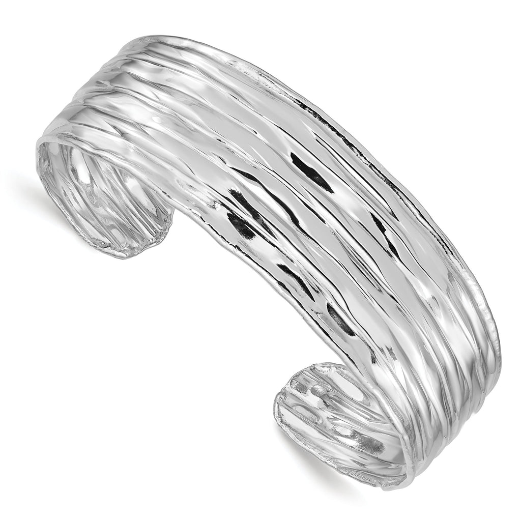 Elegant Sterling Silver 925 Rhodium-plated Textured Cuff Bracelet for Women