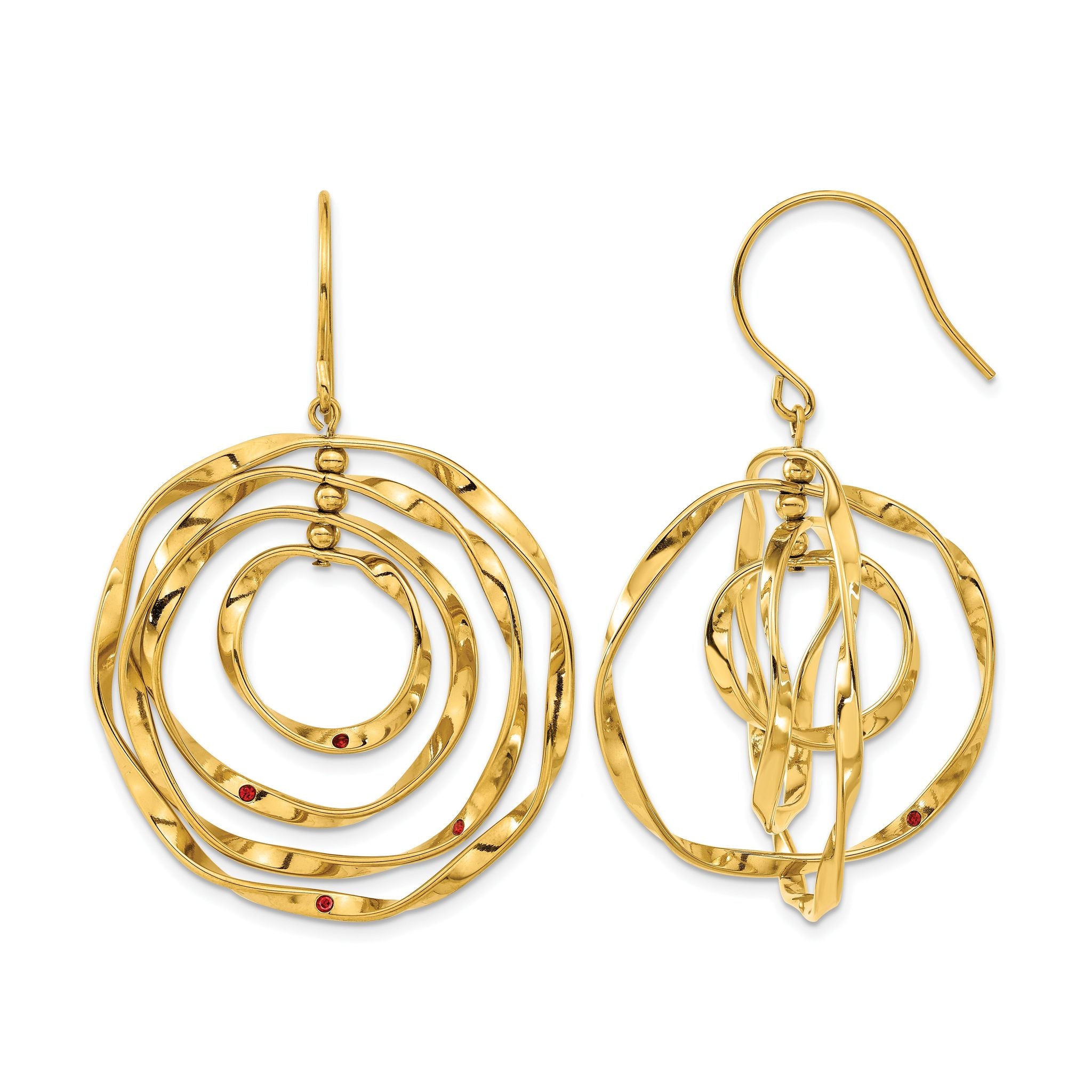 Stainless Steel Gold-Tone Polished Red Lab-Created Crystal Drop Dangle Earrings for Women Main image