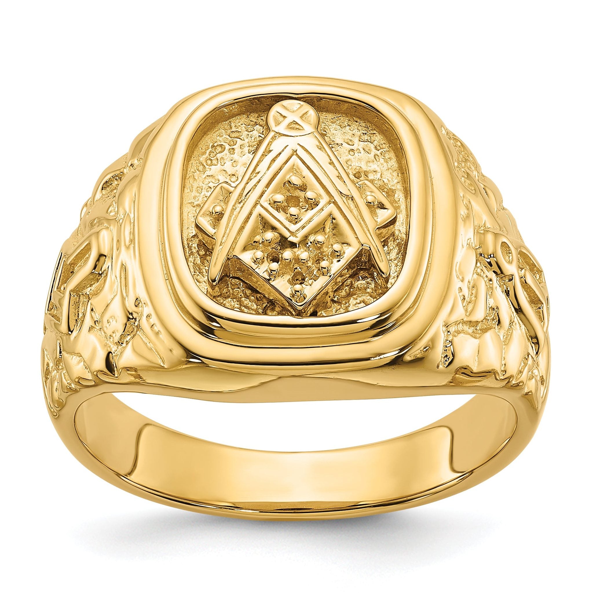 14k Polished and Nugget Texture Masonic Ring Mounting (No Stone Included) Main image