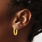 14K Polished and Grooved Oval Hoop Earrings