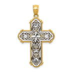 14K Gold Reversible Diamond-Cut Filigree Cross Pendant with Rhodium Accents