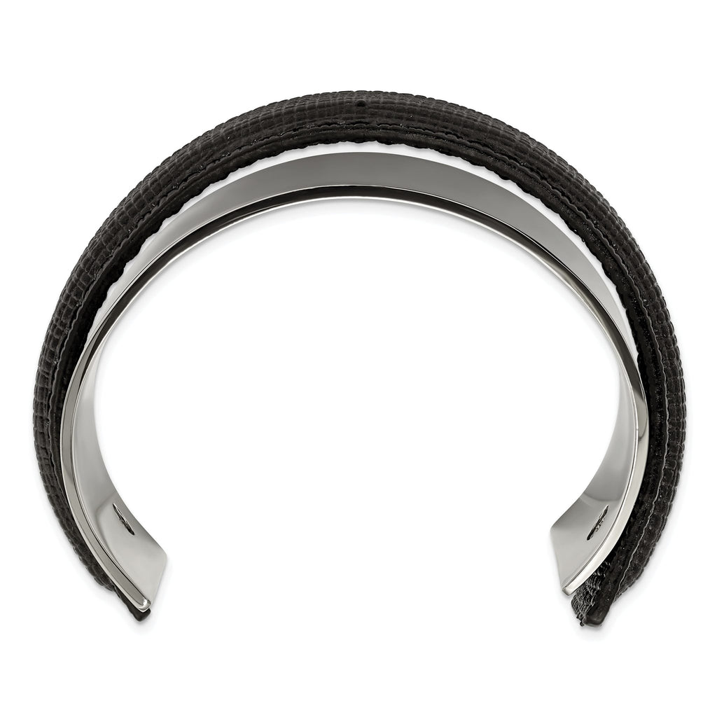 Stainless Steel Polished with Leather Cuff Bangle Bracelet for Women