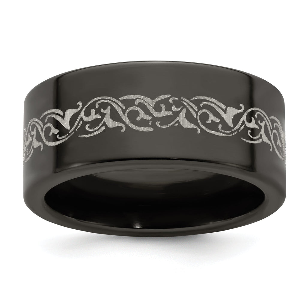 Edward Mirell Titanium Wedding Band with Laser Design Engravable 10mm