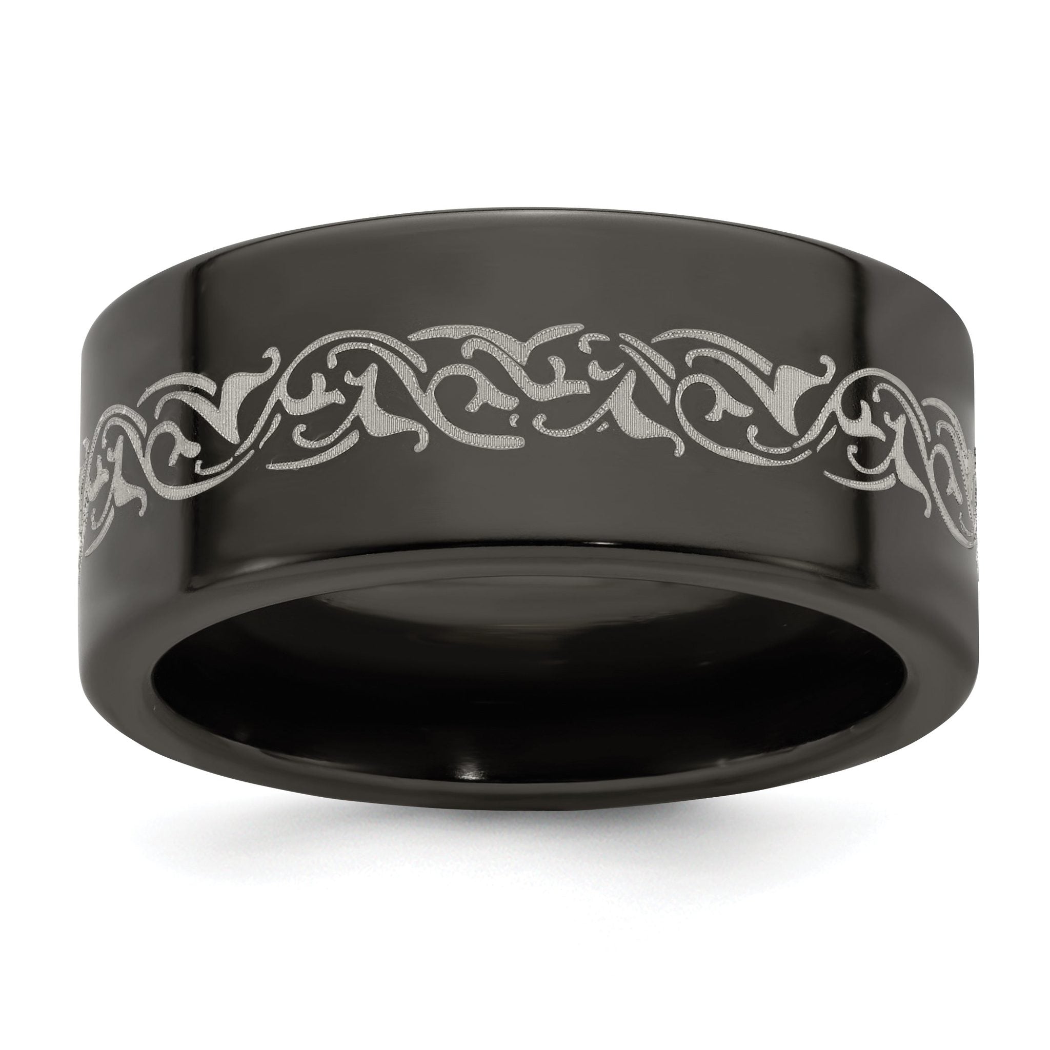 Edward Mirell Titanium Wedding Band with Laser Design Engravable 10mm