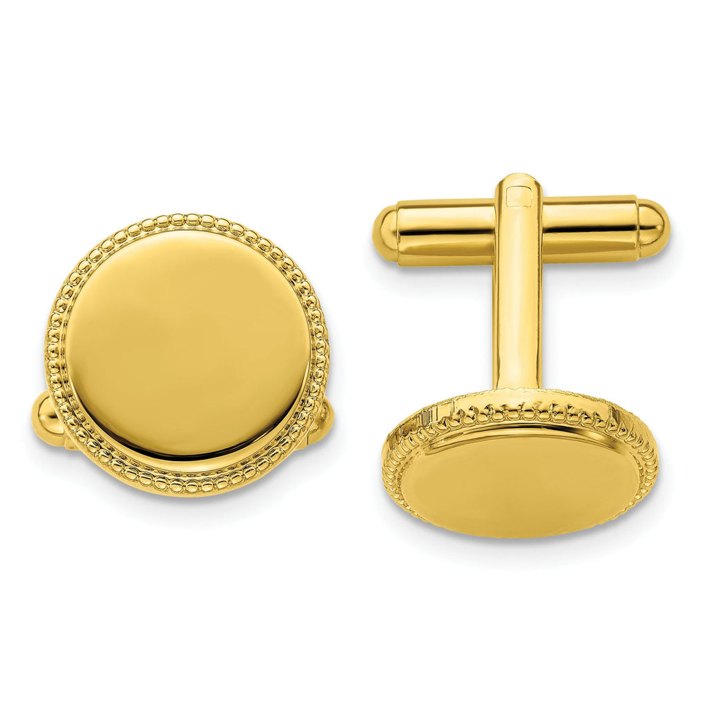 Gold-Plated Polished Beaded Round Cuff Links by Kelly Waters