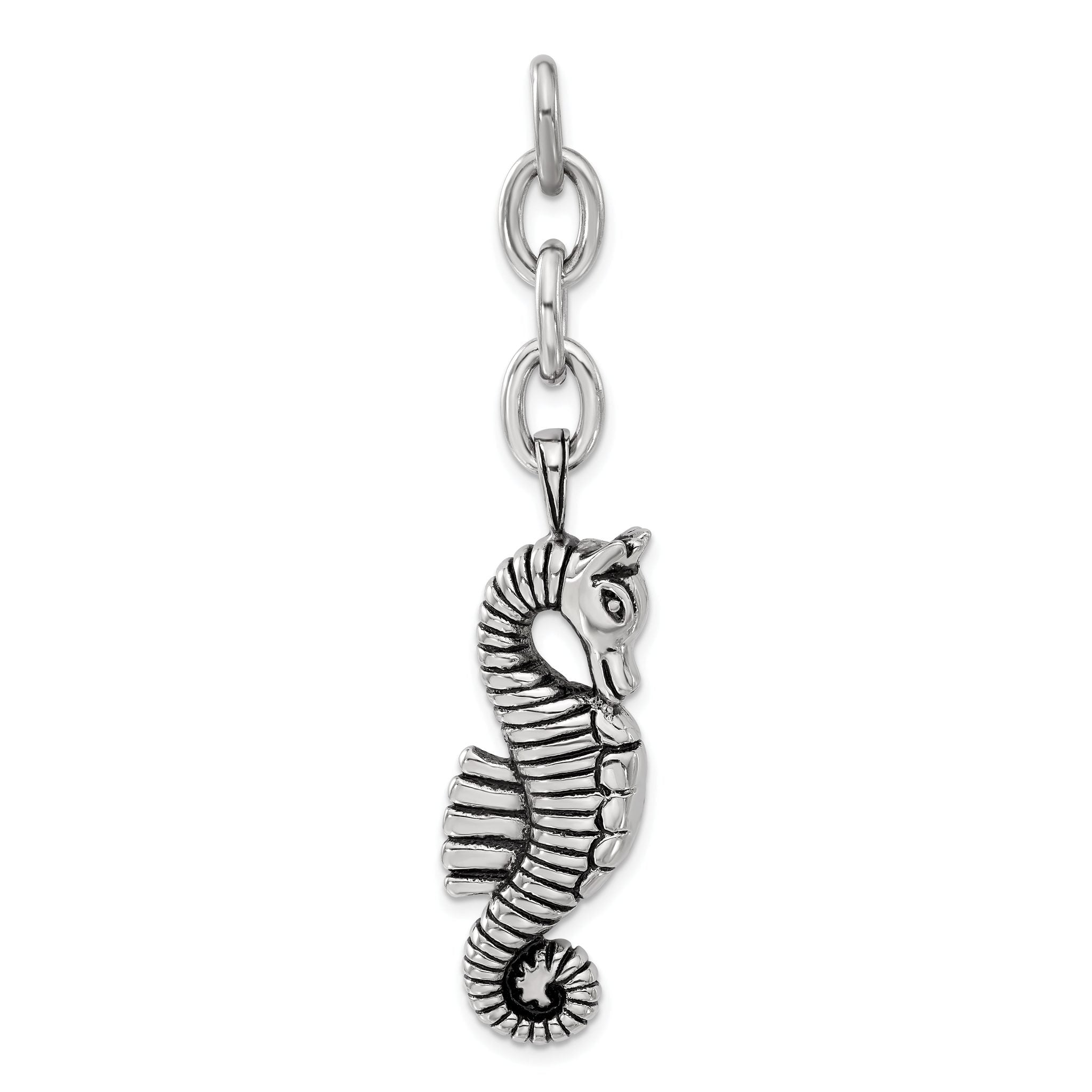 Stainless Steel Antiqued Seahorse Interchangeable Charm Pendant Main image