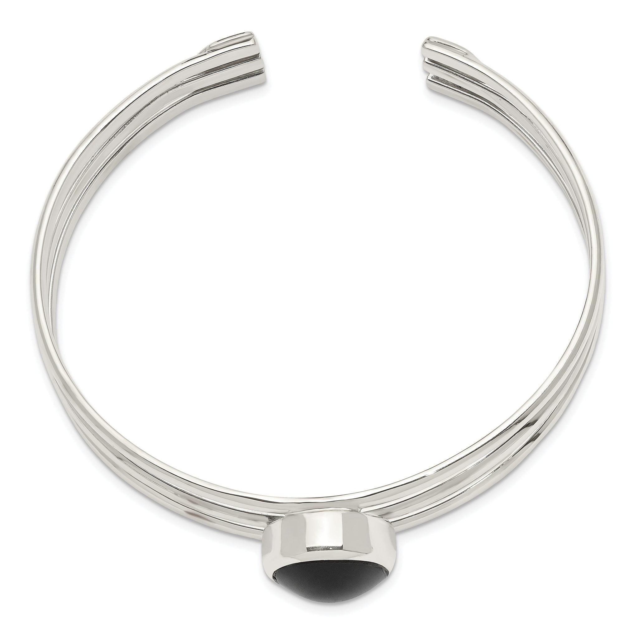 Sophia Jewelers Sterling Silver Onyx Cuff Bangle Bracelet with Polished Finish Secondary image