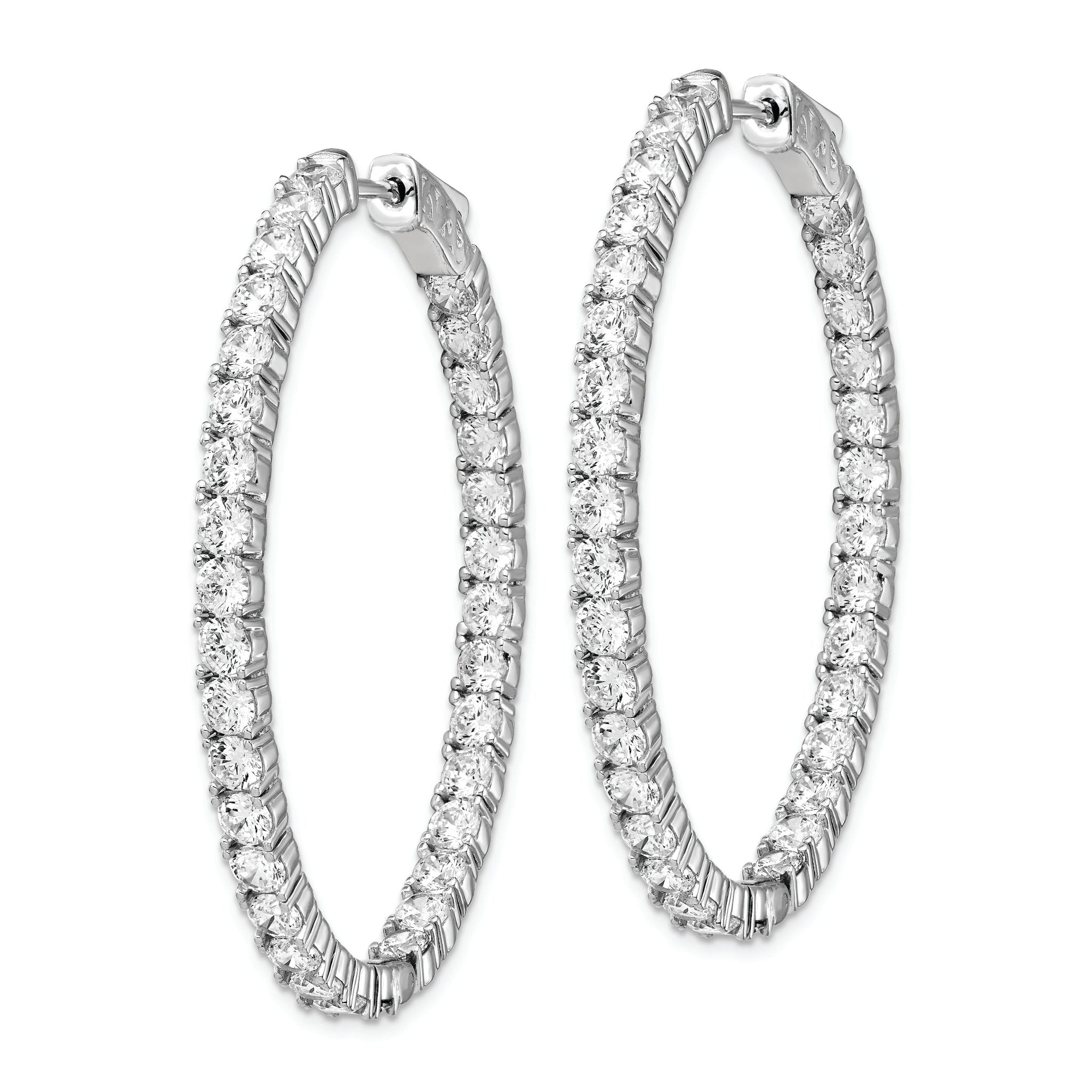 Sterling Shimmer Sterling Silver Rhodium-plated 66 Stone 3.0mm CZ In and Out Oval Hinged Hoop Earrings Secondary image