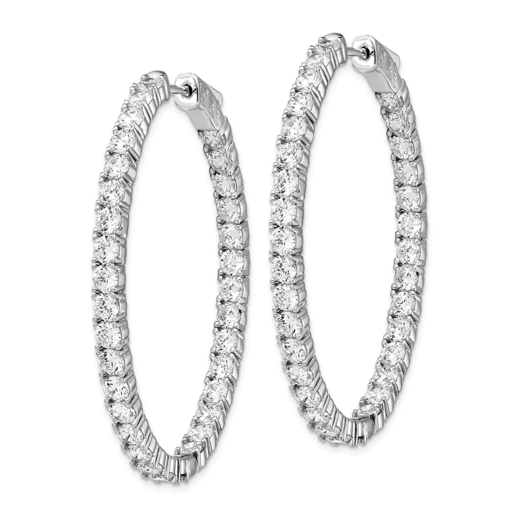 Sterling Shimmer Sterling Silver Rhodium-plated 66 Stone 3.0mm CZ In and Out Oval Hinged Hoop Earrings