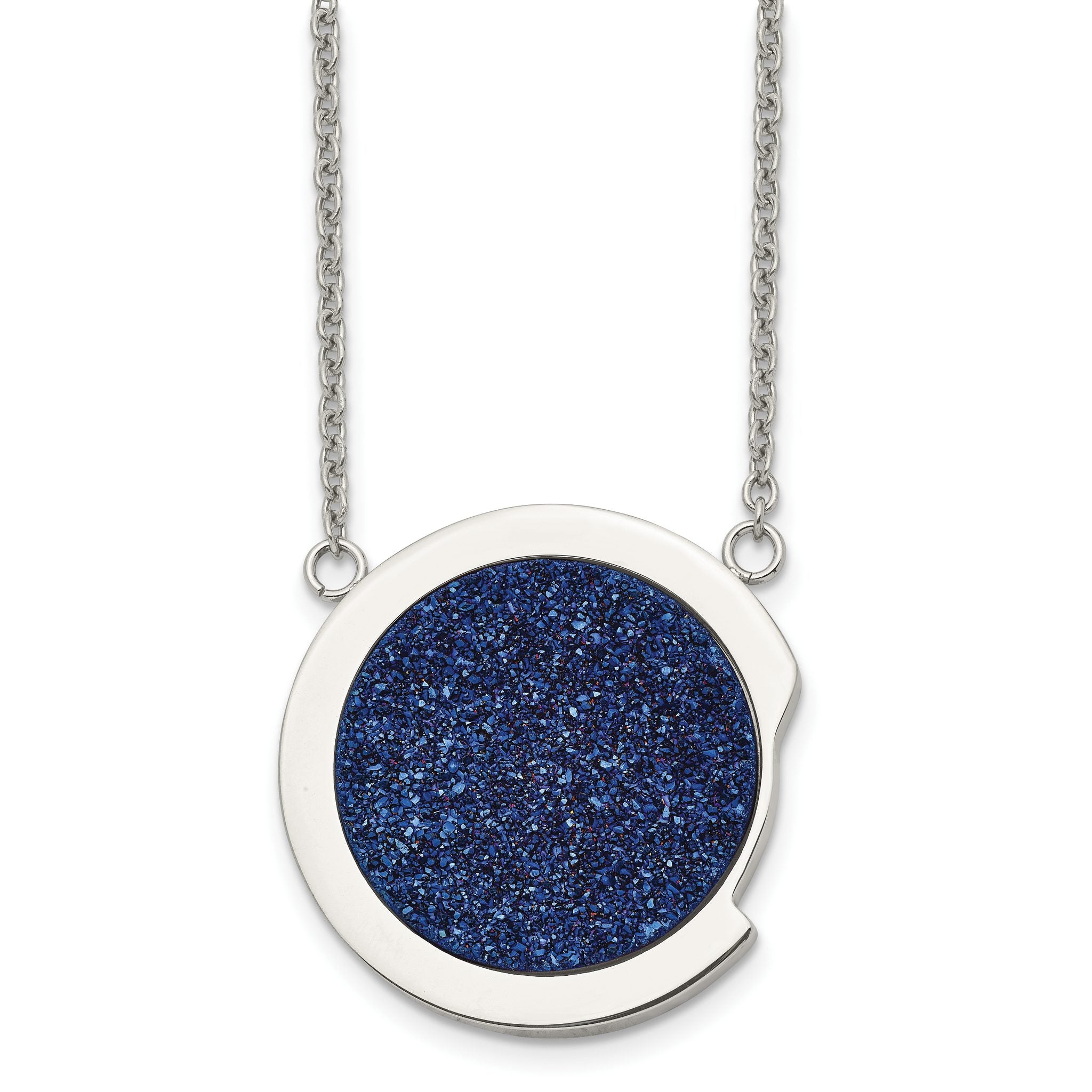 Stainless Steel Polished with Blue Druzy Stone 17.75in Necklace Main image