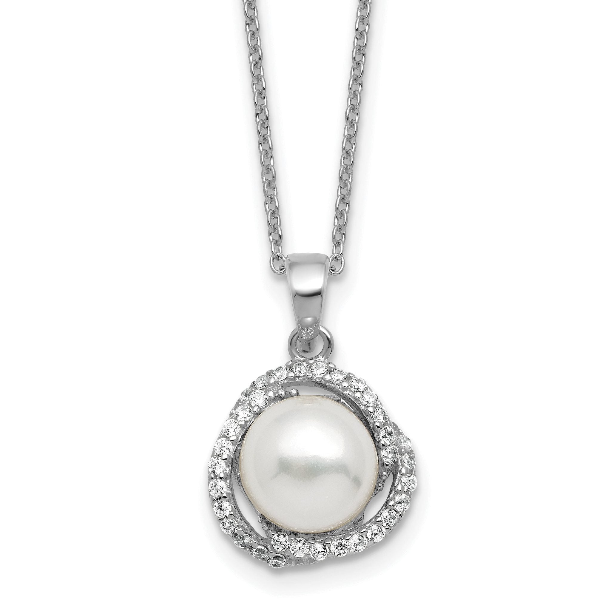 Cheryl M Sterling Silver Rhodium-plated Polished Freshwater Cultured Pearl and CZ 16 Inch with 2 Inch Extension Necklace Main image