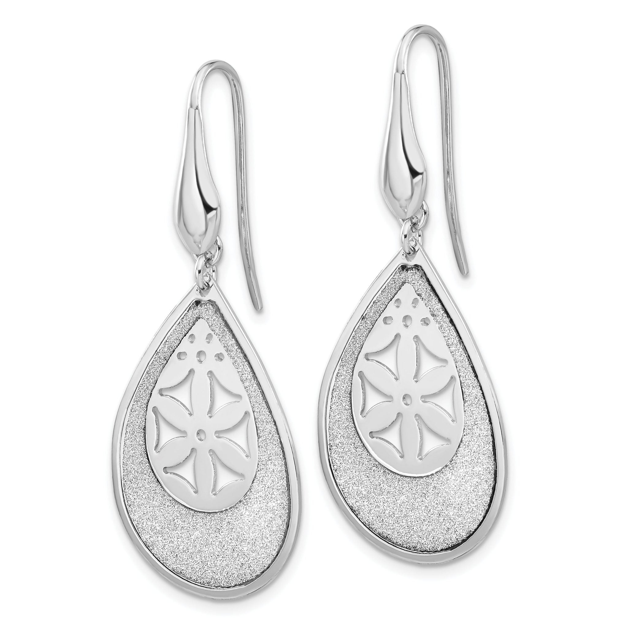 Sterling Silver 925 Textured Teardrop Earrings with Polished Laser Cut Design Secondary image
