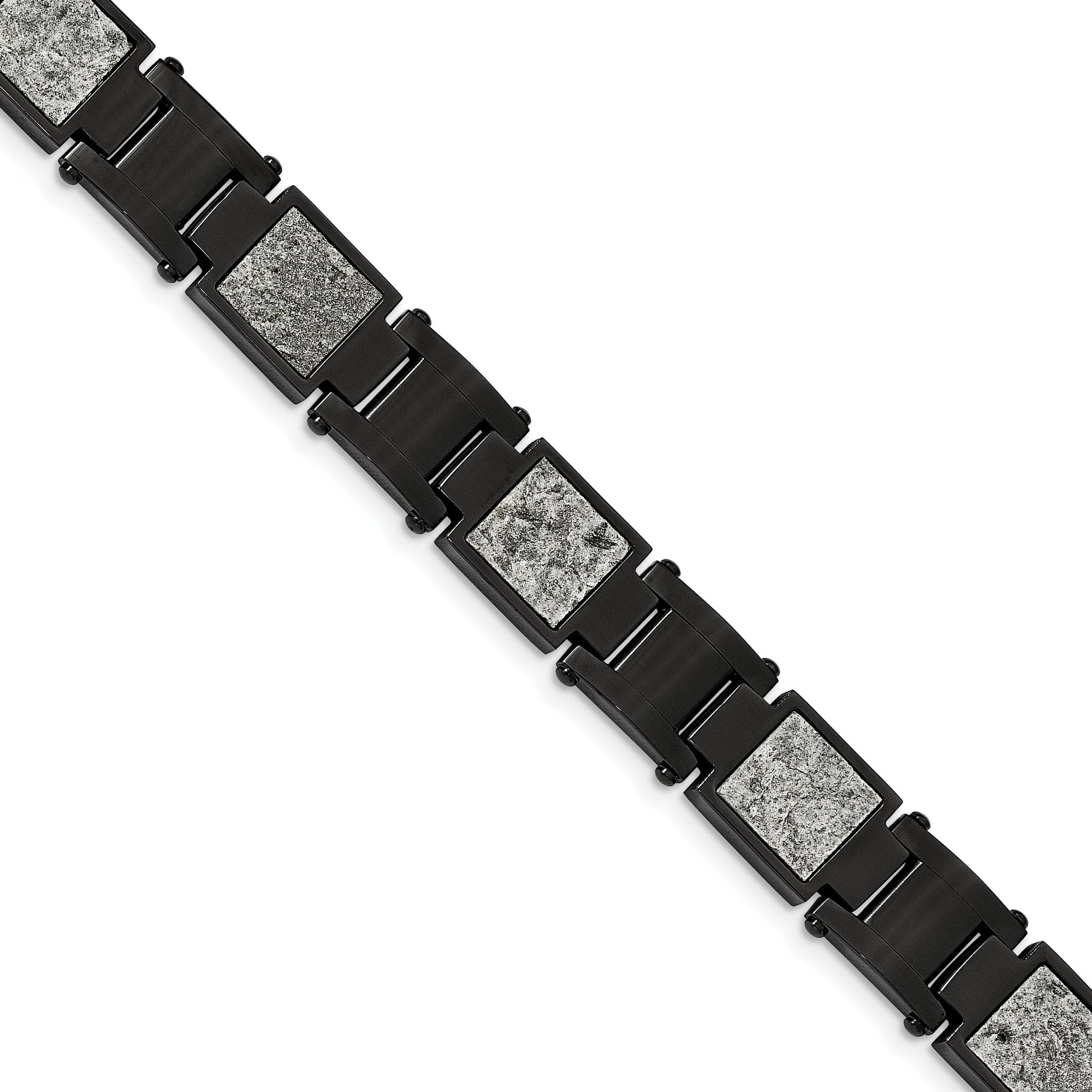 Stainless Steel Polished Black IP-plated with Sedimentary Rock Inlay Link Bracelet for Men Main image
