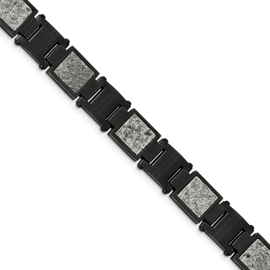 Stainless Steel Polished Black IP-plated with Sedimentary Rock Inlay Link Bracelet for Men