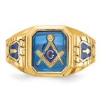 10k Men's Polished and Textured with Blue Enamel and Lab Created Sapphire Blue Lodge Master Masonic