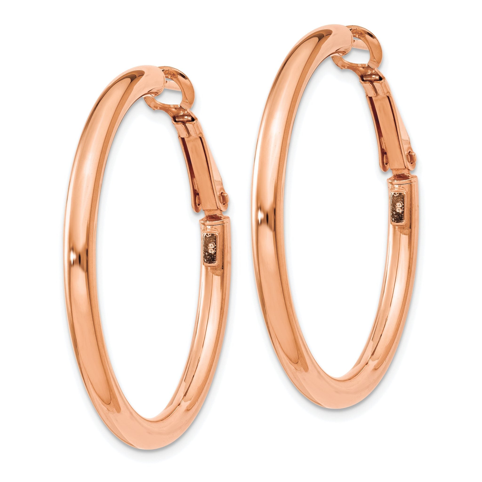 14k Rose Gold 3x30mm Polished Round Omega Back Hoop Earrings Secondary image