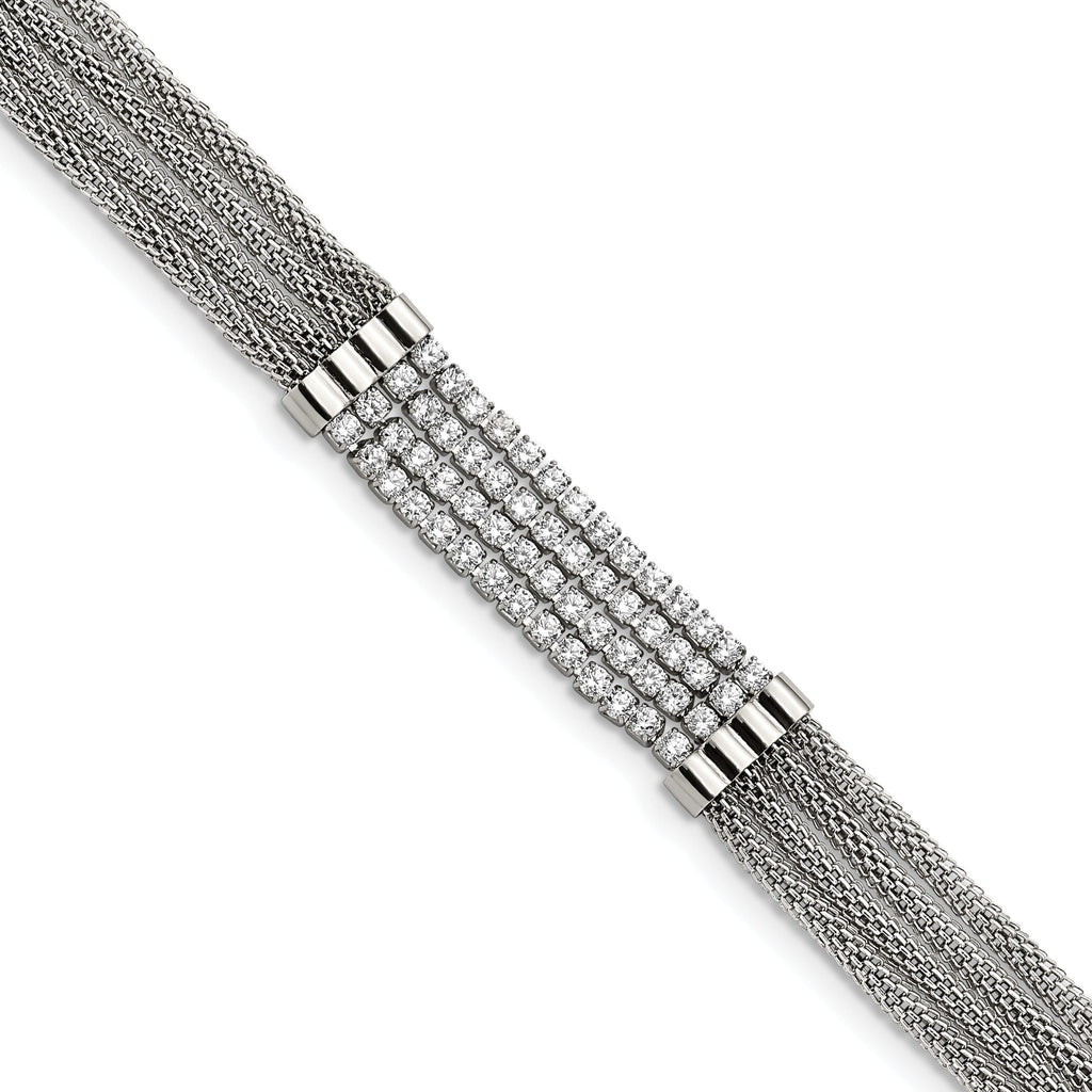 Stainless Steel Polished with Cubic Zirconia Mesh Multi Strand Bracelet with Extension for Women