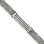 Stainless Steel Polished with Cubic Zirconia Mesh Multi Strand Bracelet with Extension for Women
