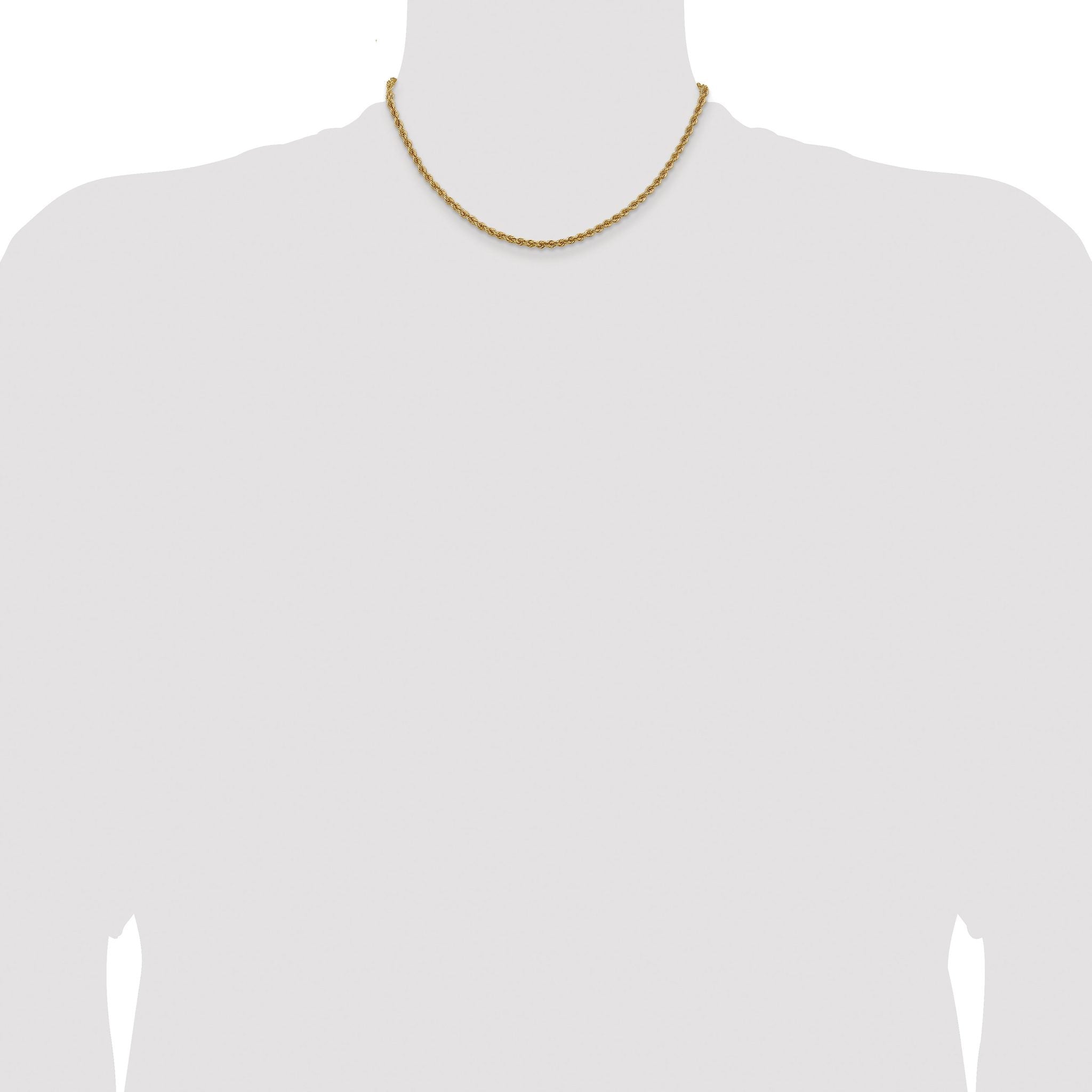 14K 7 inch 3mm Regular Rope with Lobster Clasp Chain