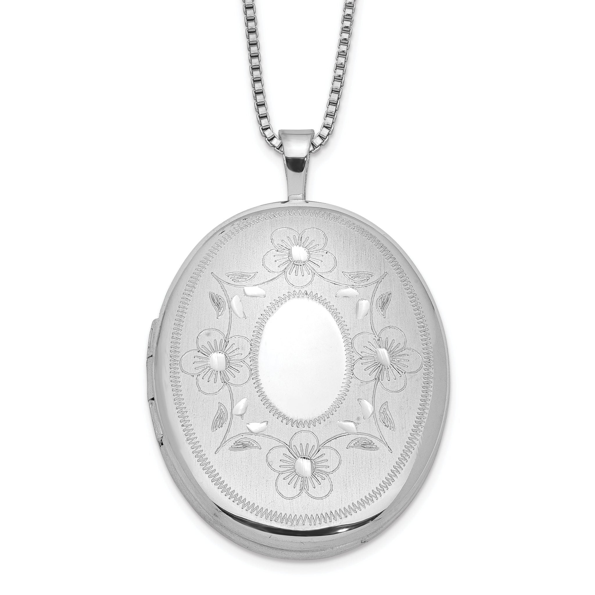 Sterling Silver RH-plated 26mm Floral Oval Locket Necklace Main image