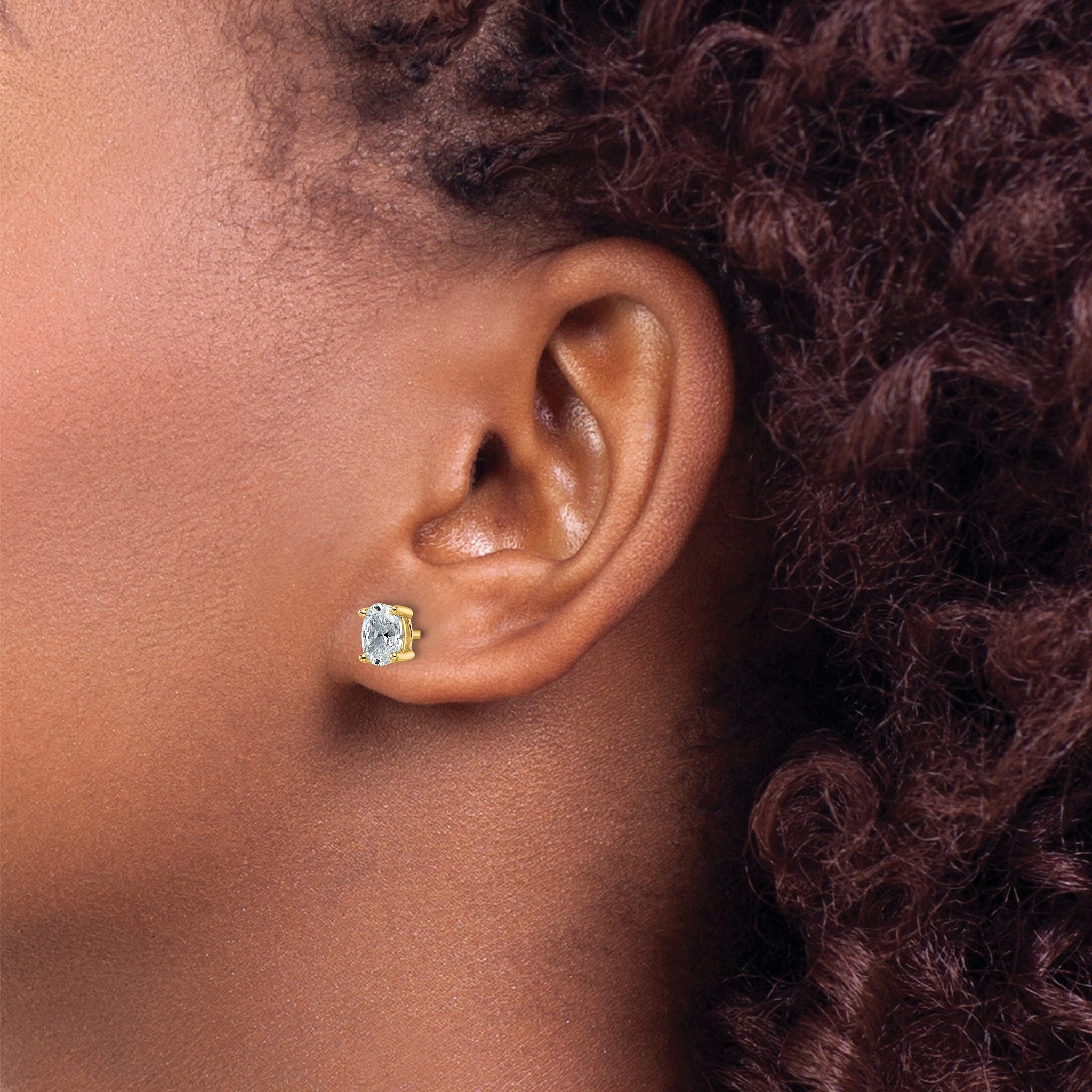 14K Yellow Gold 1 ct Lab-Created Diamond VS/SI+ G+, Oval-Cut 4-Prong Stud Earrings Secondary image