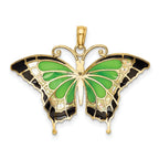 14K Gold Green Enamel Butterfly Pendant with Polished Finish