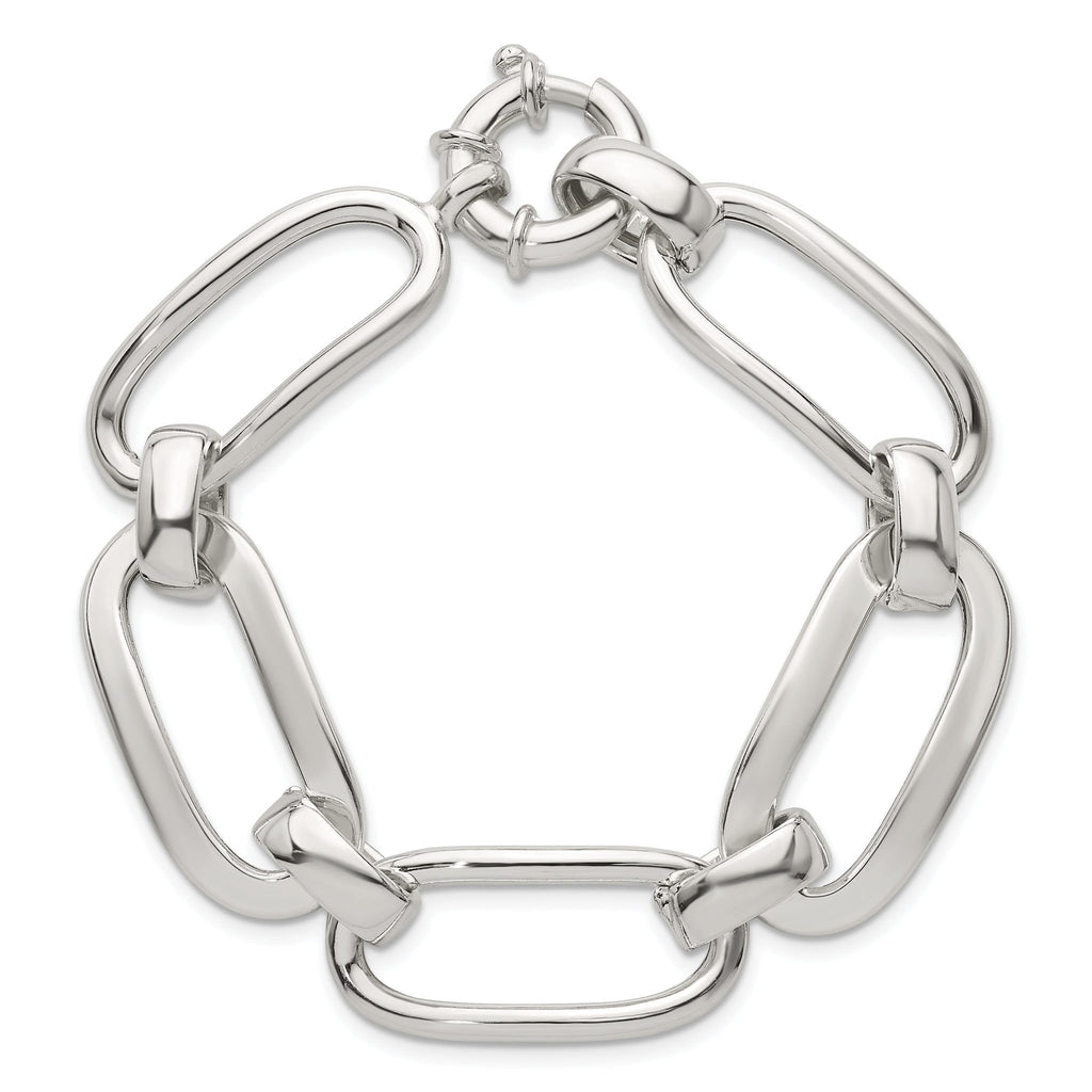 Sterling Silver Polished Long Oval and Round Link 7.5 inch Bracelet