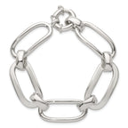 Sterling Silver Polished Long Oval and Round Link 7.5 inch Bracelet