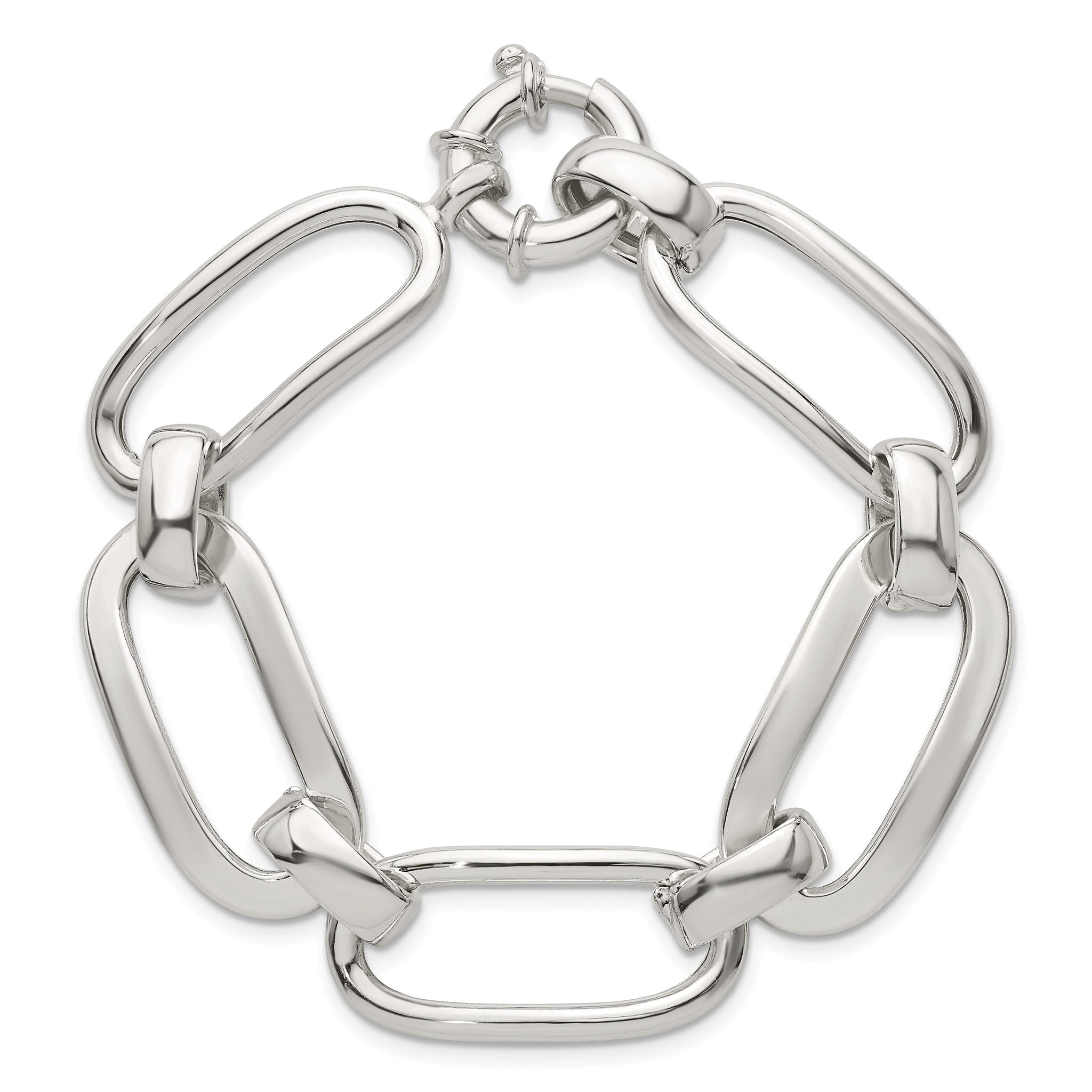 Sterling Silver Polished Long Oval and Round Link 7.5 inch Bracelet