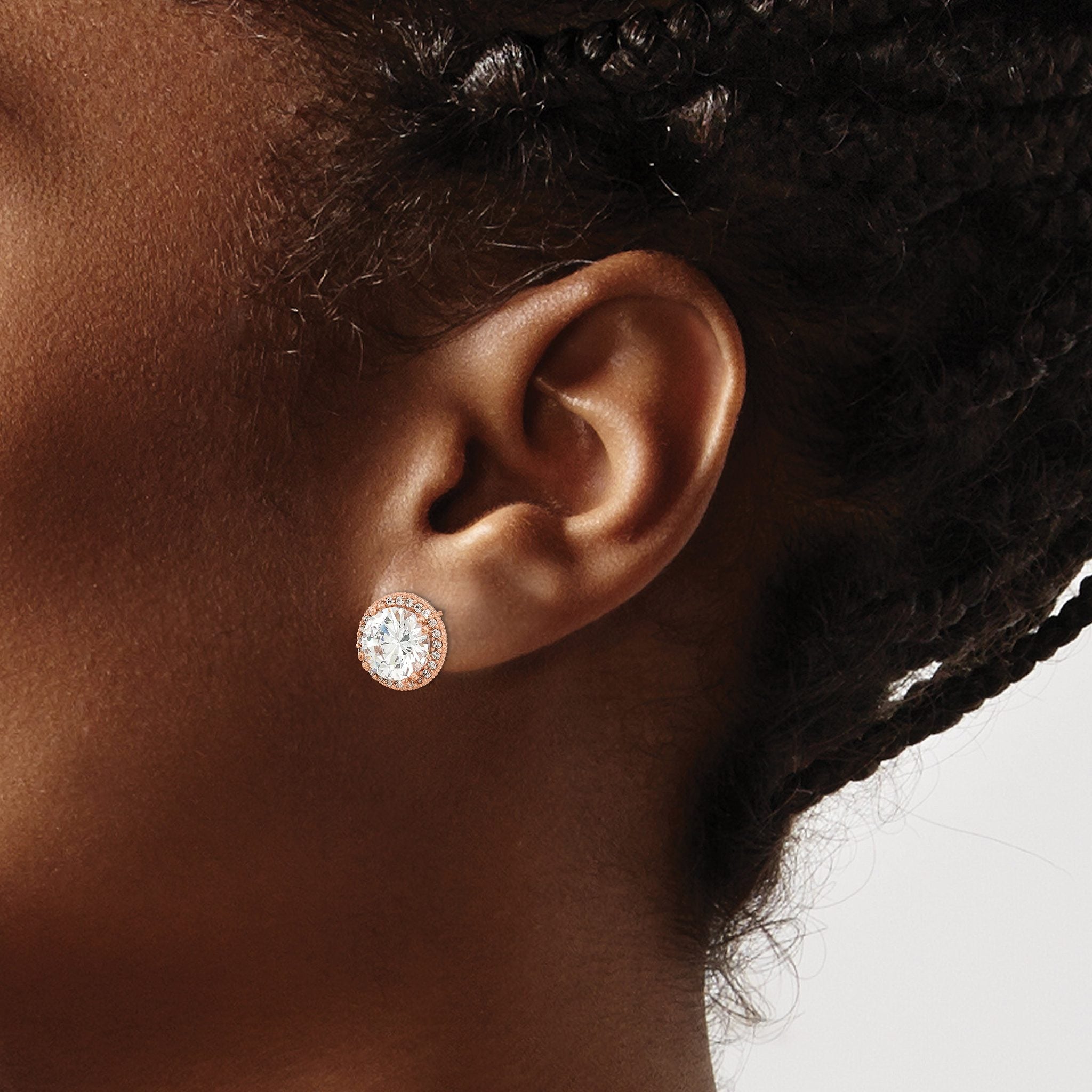 10K Rose Gold CZ Stud Earrings with Polished Finish and Prong Set Stones Secondary image