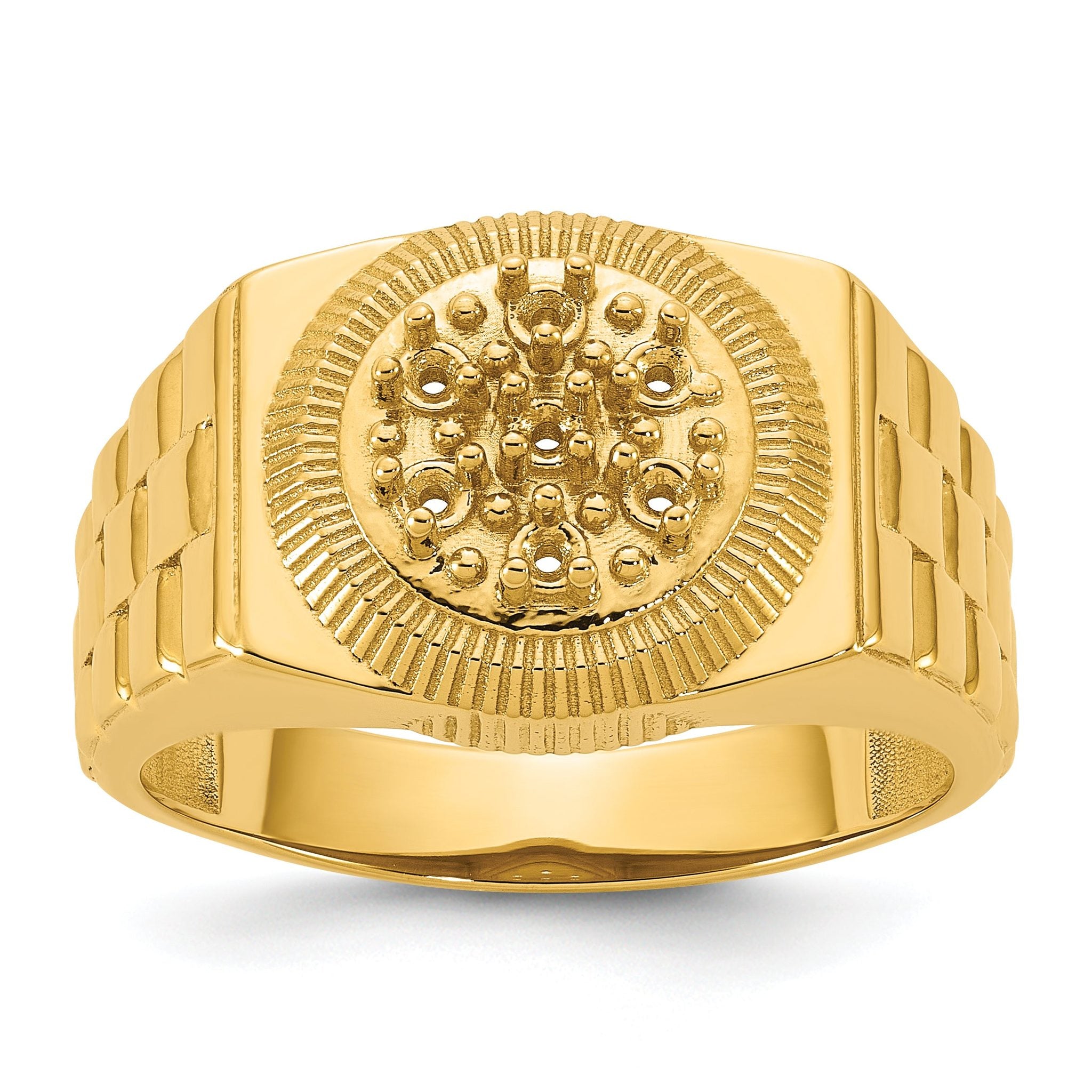 14k Ridged-Sides Circular Top Mens Diamond Ring Mounting (No Stone Included) Main image