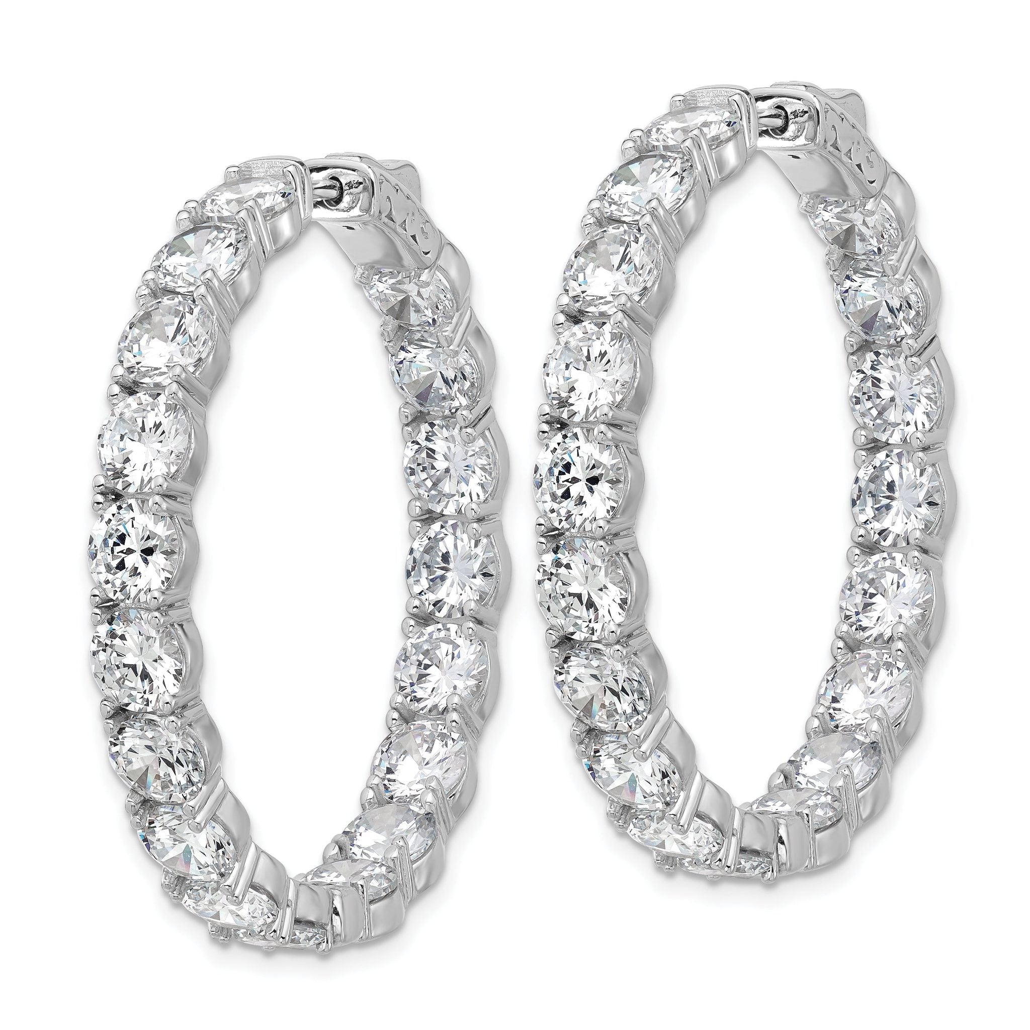 Sterling Shimmer Sterling Silver Rhodium-plated 5.2mm CZ 36 Stone In and Out Hinged Hoop Earrings