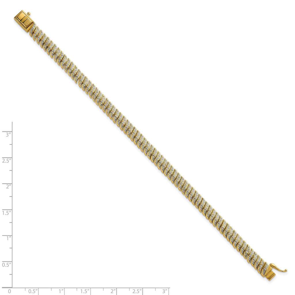 Sterling Silver Gold-Tone Polished Fancy CZ S-Link 7 Inch Bracelet