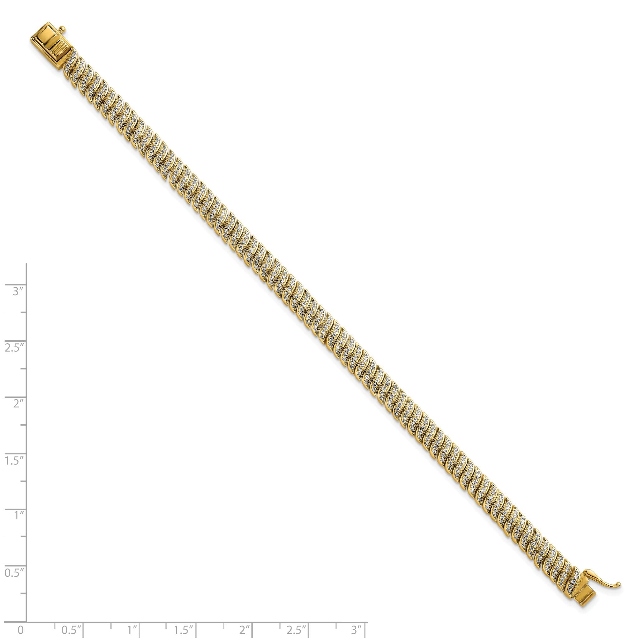 Sterling Silver Gold-Tone Polished Fancy CZ S-Link 7 Inch Bracelet