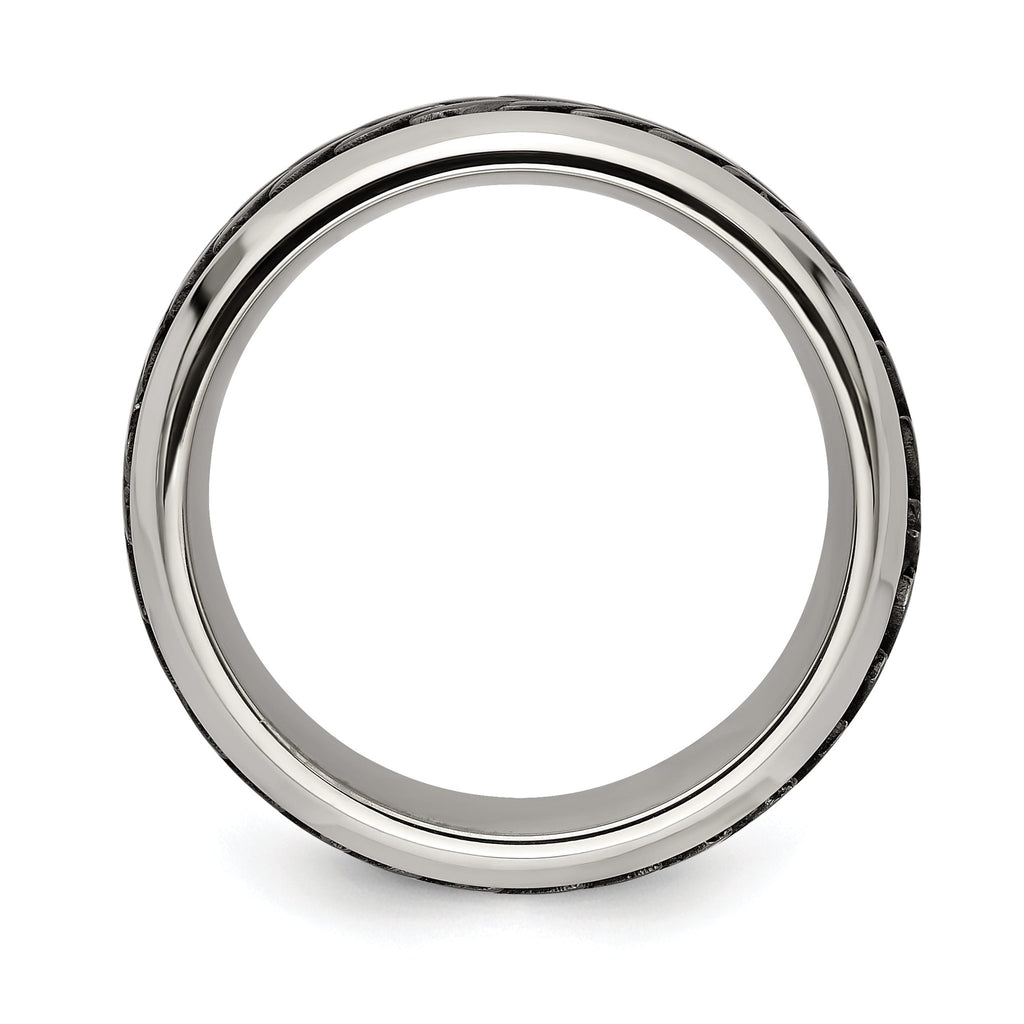 Edward Mirell Stainless Steel and Black Ti Rope Design Beveled Casted 9mm Band