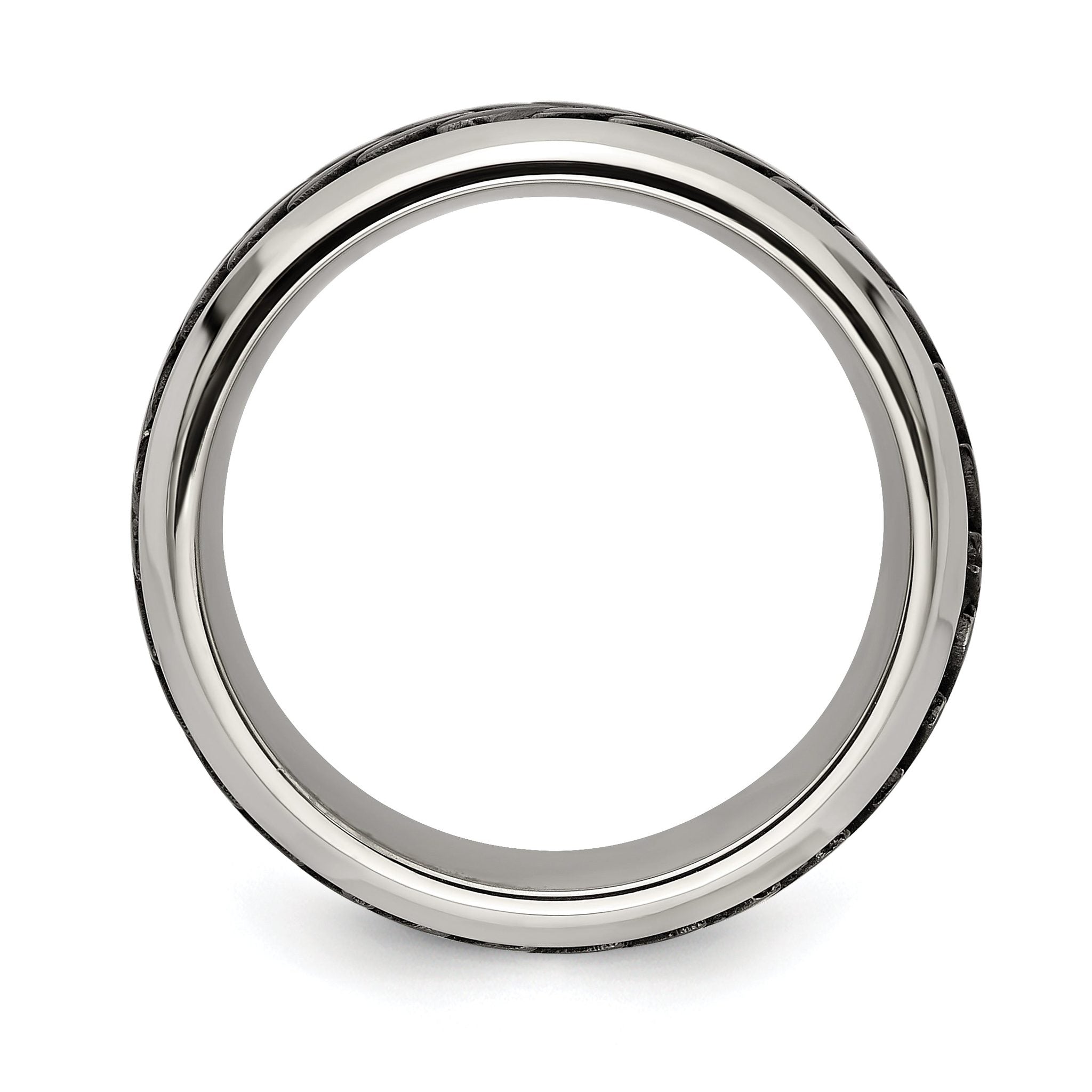 Edward Mirell Stainless Steel and Black Ti Rope Design Beveled Casted 9mm Band