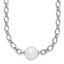 Sterling Silver Rhodium-plated 12-13mm Semi-Round White Freshwater Cultured Pearl Center and Open Link Cable Chain 18 inch Necklace