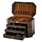 Luxury Giftware by Jere High GloSterling Silver Walnut Veneer with Black Accents 3-drawer Locking Wooden Jewelry Box