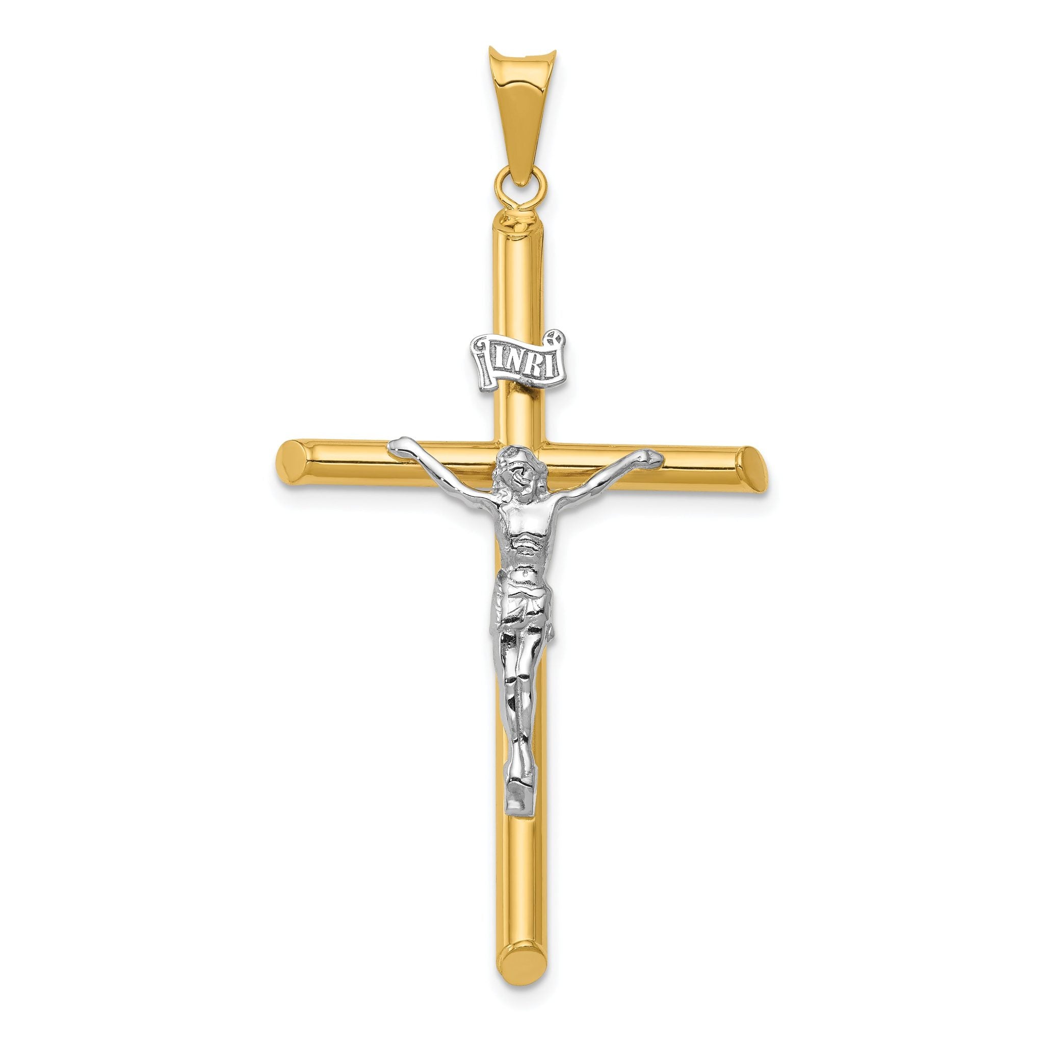 14K Two-Tone Gold Polished Jesus Crucifix Pendant  Hollow, Elegant Religious Charm Main image