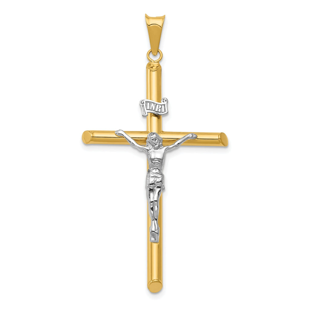 14K Two-Tone Gold Polished Jesus Crucifix Pendant  Hollow, Elegant Religious Charm