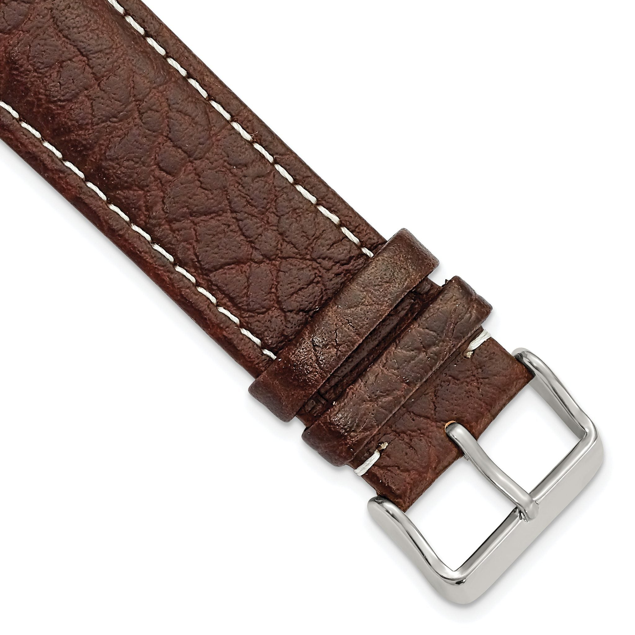 Long Leather Watch Band in Dark Brown with Silver-Tone Buckle, 18mm